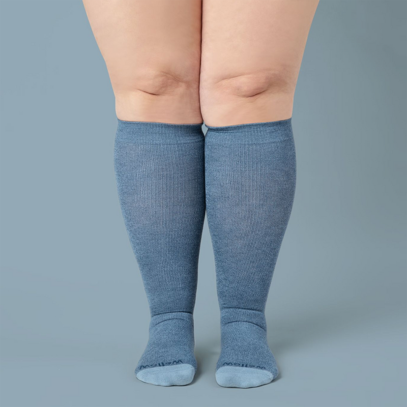 Blue Steel Twist - Grip Socks - Wide Calf